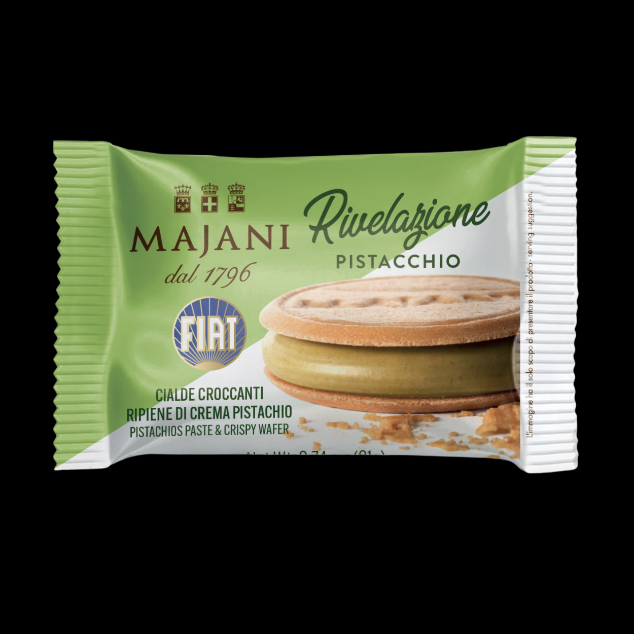 Crispy waffles filled with pistachio or hazelnut cream