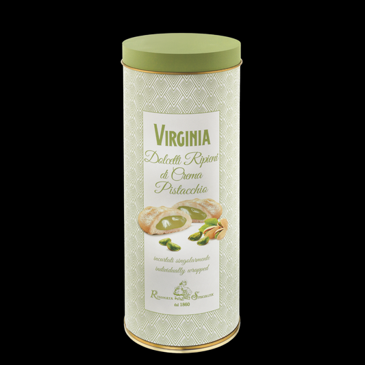 Crunchy Cookies filled with Pistachio Cream in metal tin